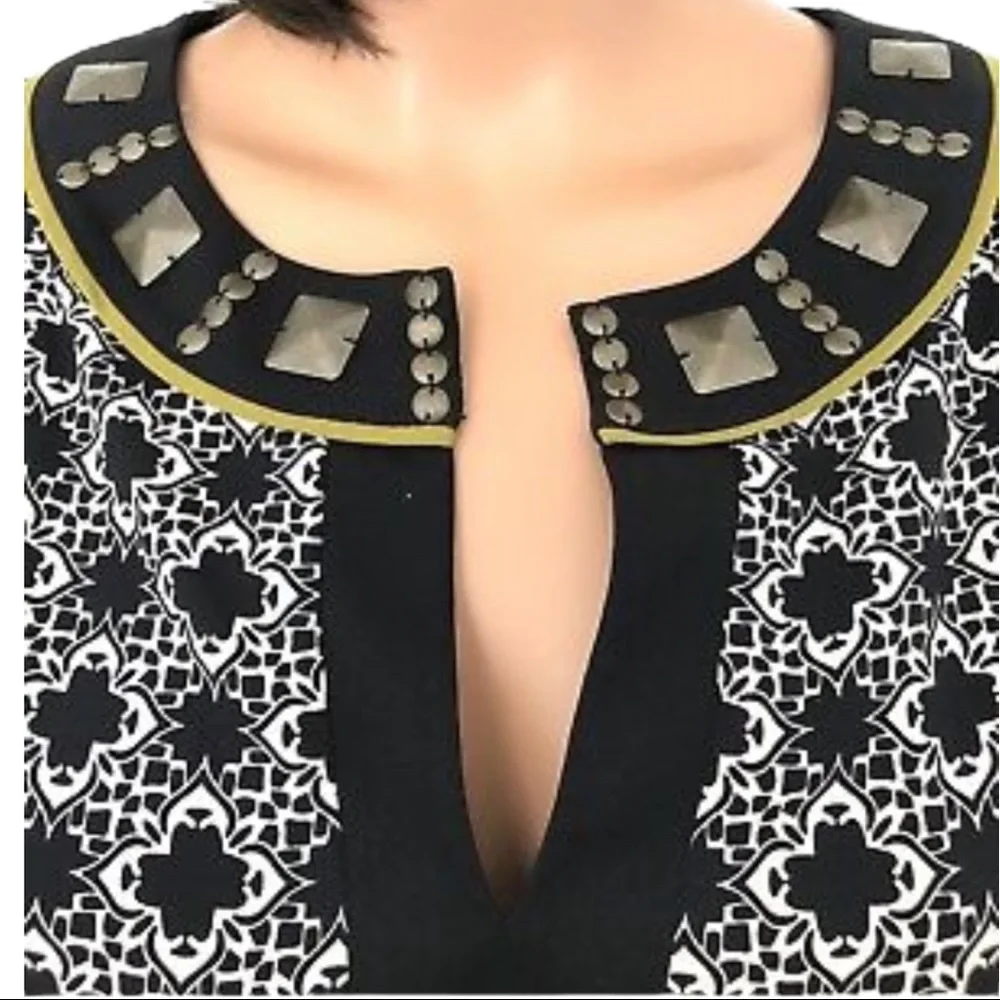 Nicole by Nicole Miller Large Tunic Top Studded V-neck Multi Color And Patterns - Picture 3 of 12